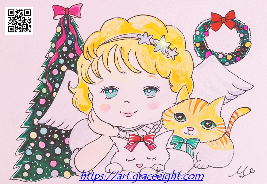 Miジンコさんの手書きイラスト【天使のクリスマス】 | デザインとアート