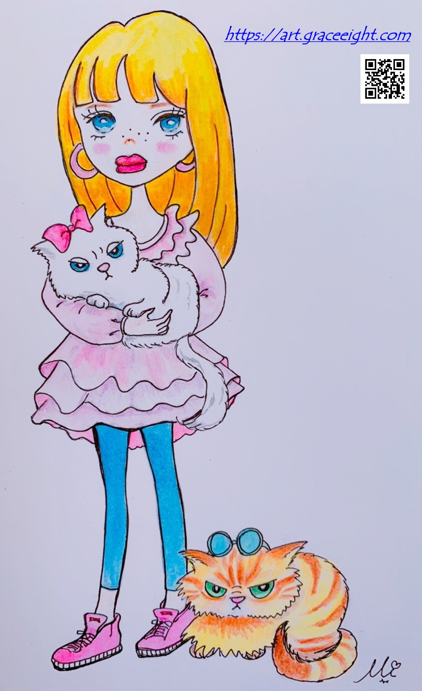 Miジンコさんの手書きイラスト 不機嫌な猫達 デザインとアート