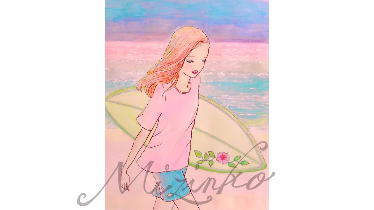 【夏の記憶をアートに】Miジンコさんの「夕暮れ夏ビーチ」