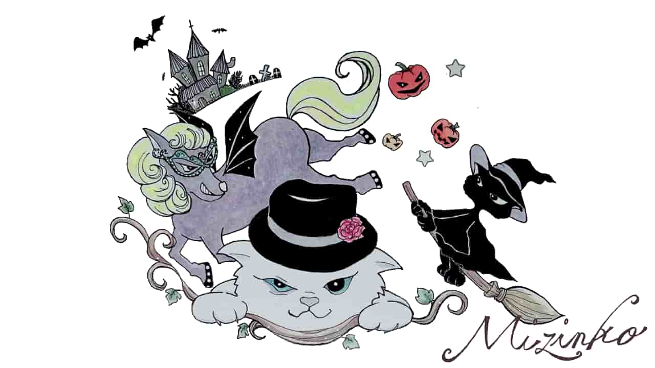 【手書きイラスト】今夜はハロウィン！ポップでダークな猫とハロウィンの魅力